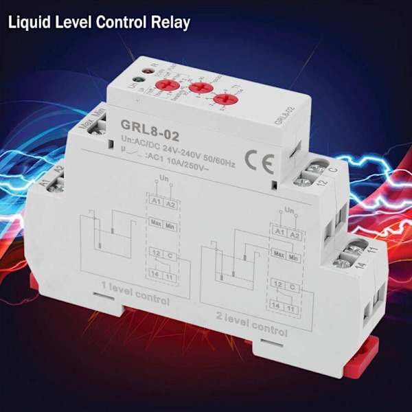 GRL8-02 Vätskenivåkontrollerrelä, 10A AC/DC 24V-240V
