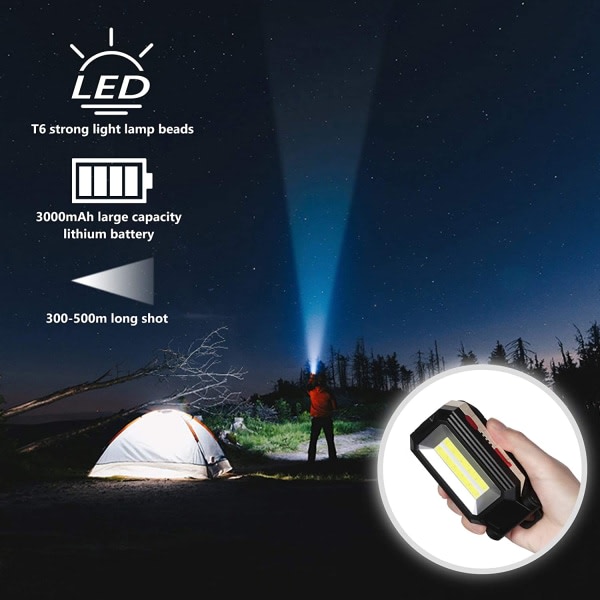 Lades opp LED-campinglampe, firkantet (Dobbel Strip COB)