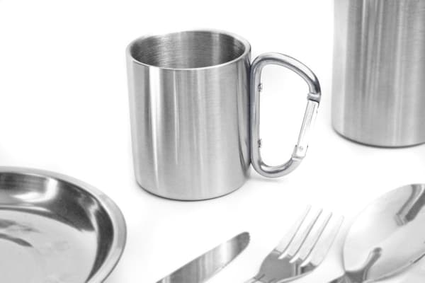 Utomhusmugg, 300 ml rostfritt stål, campingmugg med skruvlock, silver