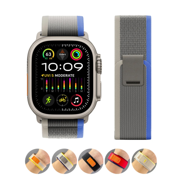 Trailrem for Apple Watch Ultra 2 band 49mm 44mm 45mm 40mm 41mm 38mm 42mm 45 44 mm armband iWatch series 8 9 7 6 5 3 se blå oransje blue orange 42 44 45 49mm