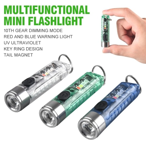 Mini ficklampa multifunktion vattentät nyckelring bärbar vattentät varning, grön,