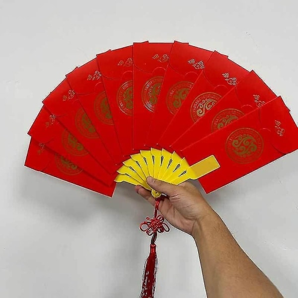 10x kinesiska nyårsröda kuvert Vikbar handhållen fläkt Lucky Bag Hong Bao present