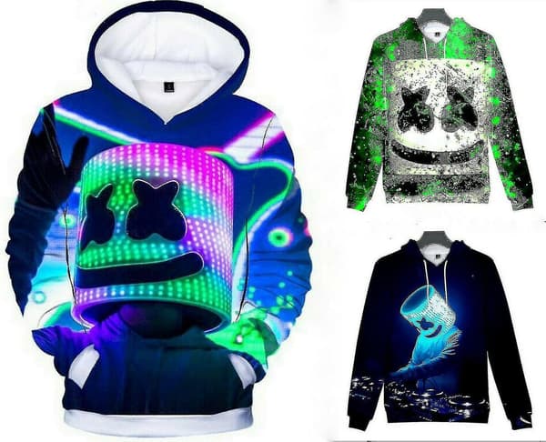 Neon DJ Barnehettegenser med Marshmello 3D-trykk, Blå Pullover-Genser Blue 160cm (9-10Years)