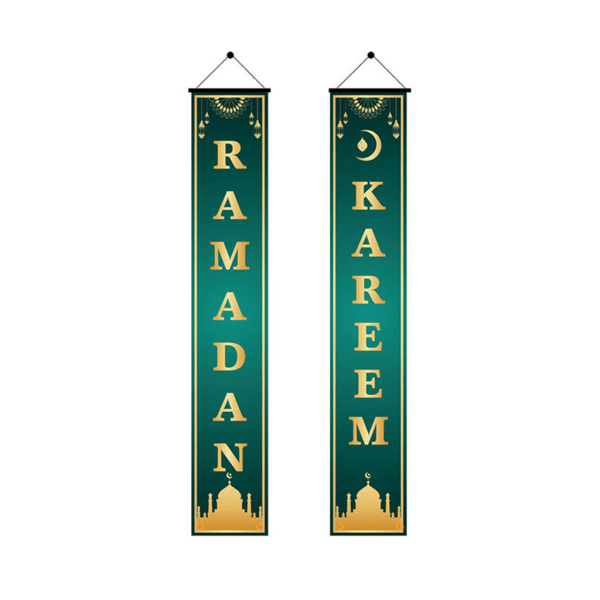 2-pack Eid Mubarak Veranda Banner för Ramadan Kareem Moské Framdörr Gardin Flagga Hängande Skylt Islamisk Muslimsk Fest Dekoration - 7