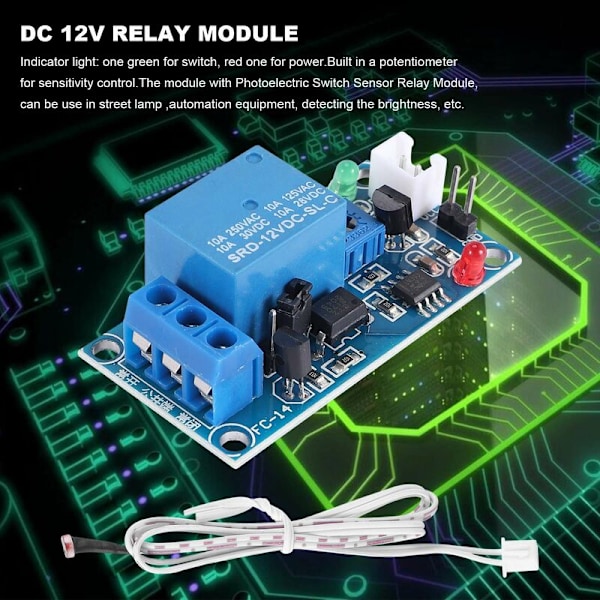 12V DC Fotoelektrisk Strömbrytare Sensor Relämodul, 50mm x 25mm, 2 Kablar