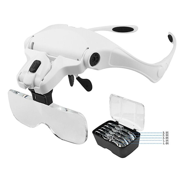 Handsfree-suurennuslasit LED-valoilla, 5 irrotettavaa linssiä (1.0X-3.5X) askarteluun ja korjauksiin