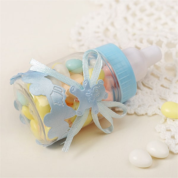 Söta mjölkflaskegodisboxar 12 st plast transparent rosettset för babyshower dop bröllop rosa