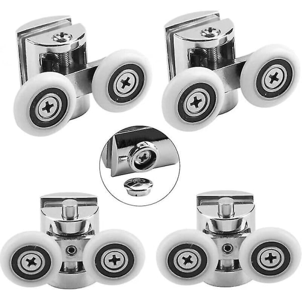 Set med 4 dubbla hjul för skjutbara duschdörrar, 2 hjul 23 mm diameter zinklegering badrum