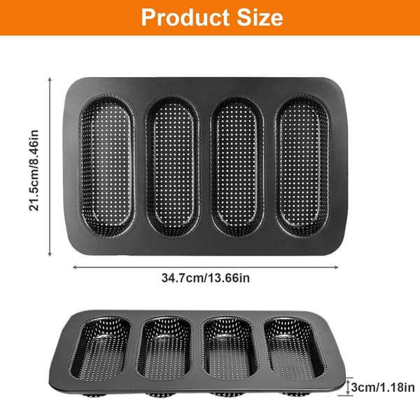 Baguetteform - Bageplade til 4 baguetter - Sort - 34,7 x 21,5 x 3 cm