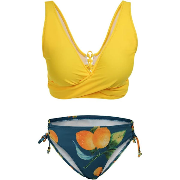 Naisten korkeavyötäröinen bikinin setti, kaksiosainen vintage-halter-ryppyinen bikinin, rantauimapuku V-kaula-twist-etupuoli, seksikäs uimapuku Gold XL