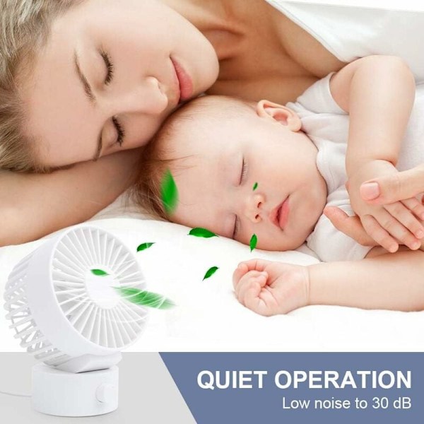 Mini Stille Bordventilator, Personlig USB Bærbar Ventilator til Skrivebord, Hjem, Kontor og Soveværelse - Hvid