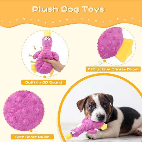 Hundleksak Anka plysch Pipande valpleksaker Small Dog Crinkle Toy Mjuka hundleksaker för tristess och underhållning (lila)