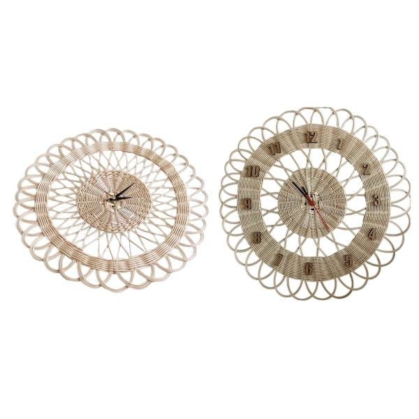 Rund Willow Rattan Väggklocka Hushåll Väggklocka Retro Väggklocka för Vägg null - A