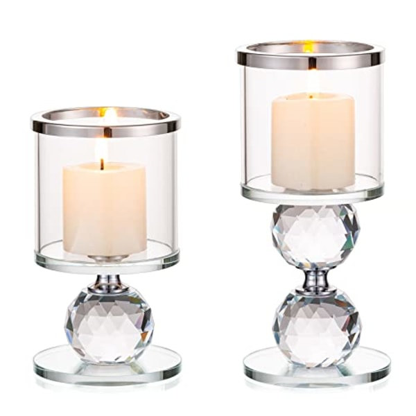 Krystal søjle lysestager, 2 lysestager i klart glas, moderne
