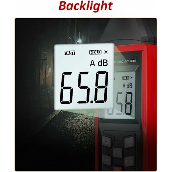 Desibelmåler, 30-130 dba Digital Lydnivåmåler Audio Støy DB Måler med LCD Bakgrunnsbelysning Data Hold Maks/Min (Batterier Inkludert)-TA8151