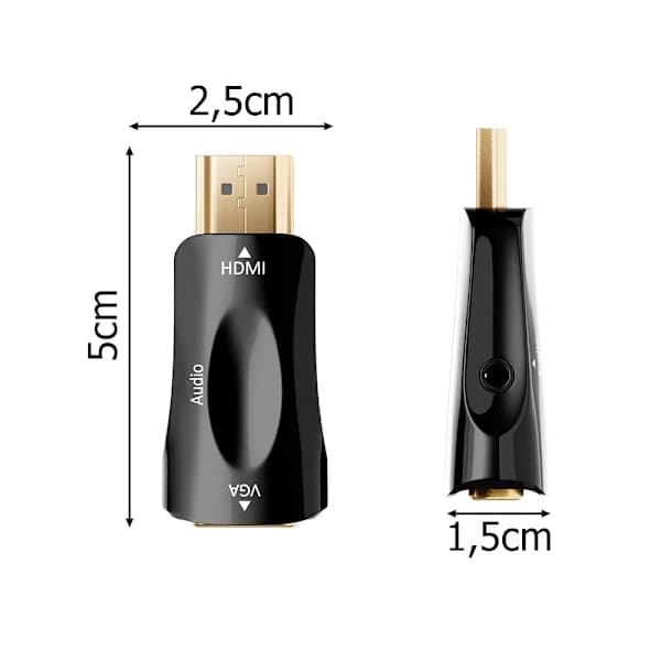 HDMI - VGA-sovitin 3,5 mm:n AUX-liitännällä