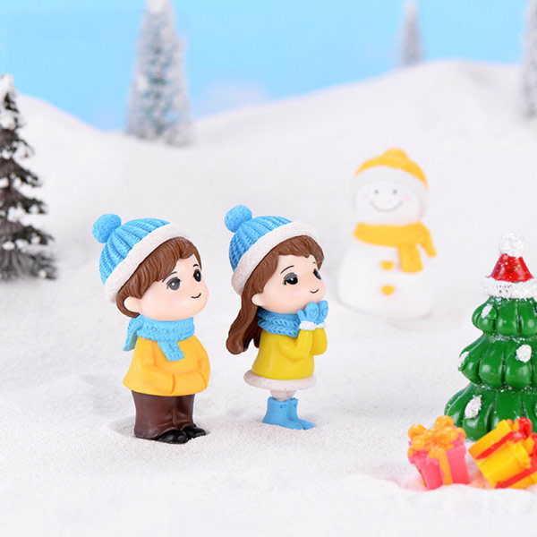 Vinterpar DIY Mini Miniatyrfigur Snögubbe Mikro Landskap Multicolor Par A Multicolor Couple A