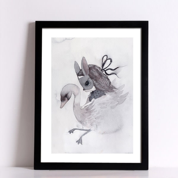 Neiti Rabbitin seinätaide Canvas Print -juliste, yksinkertainen söpö akvarellimaalaus dec