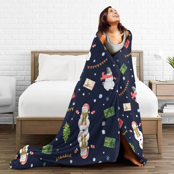 Hauska joulukuusi Snögubbe lahja fleece-peitto kevyt pehmeä mukava vuodesohva olohuone kaikki vuodenajat-p322 50x40in 125x100cm