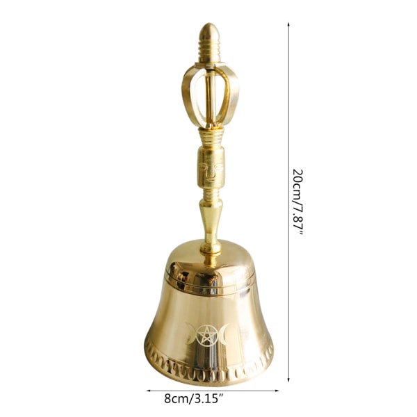 Nyhet Altar Star Mässing Hand Bell Häxkonst Tillbehör Triple Moon Ritual Mässingsklockor Altar Propeller Ornament för fest