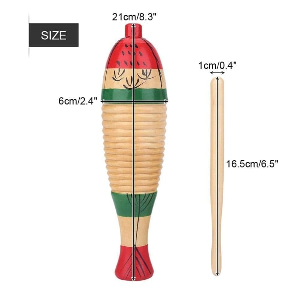 CDQ Træ Farverig Fisk Formet Guiro Musikalsk Percussion Wire Enkelt Ring Stang