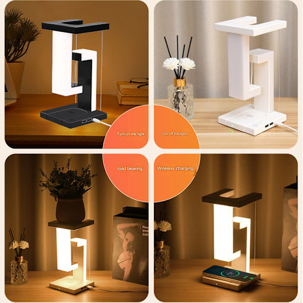 Kreativ mobiltelefon trådlös laddning svävande bordslampa hem atmosfäriska prydnader present nattlampa basic Black