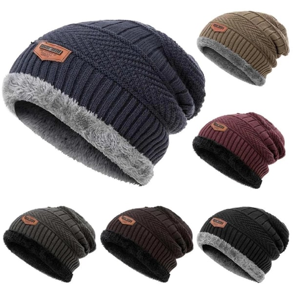 Vinterhue til mænd Bomuld Tykke varme huer Hat Mode Unisex Brun one size Brown one size