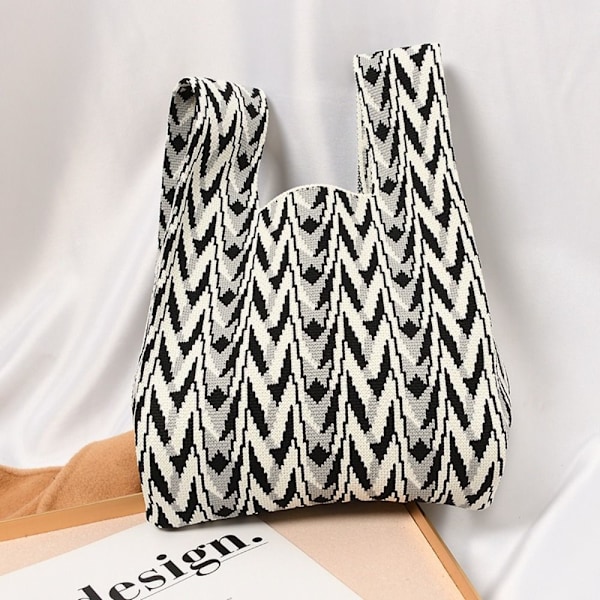 Handgjord Stickad Handväska Dam Mini Knuten Armbandsväska Shoppingväskor black