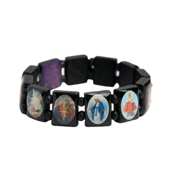 3-pack Jesus Armband Ängelarmband Mary Religion Trä Stretch Katolsk Ikon Välsignelse Smycken musta