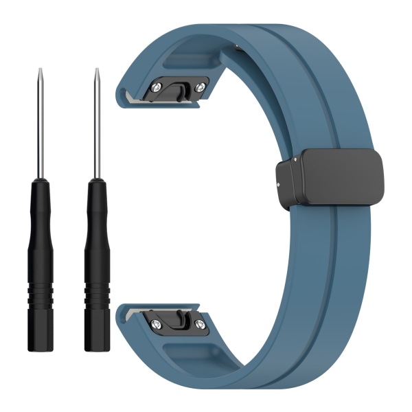 Velegnet til Garmin Fenix7x urrem Fenix7 6 5 quick release magnetisk foldespænde rem 26mm Blue-Silver Buckle