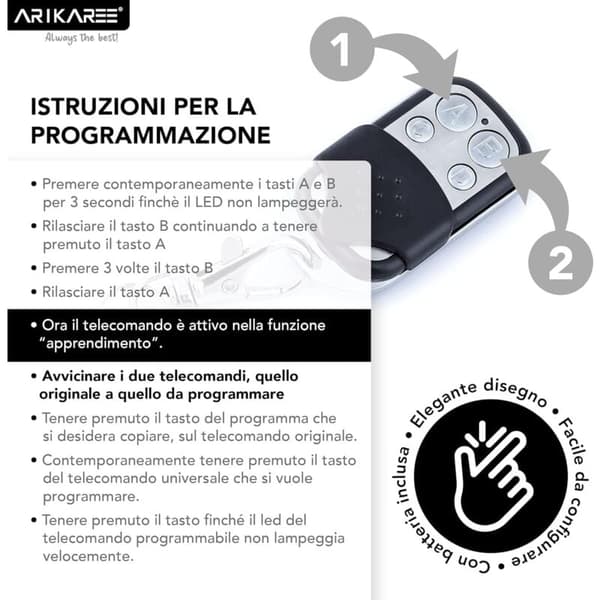 Universal portfjernkontroll 433.92 Mhz, 12V Batteri, Fiksert Kode, Programmerbar, 3-Pakning