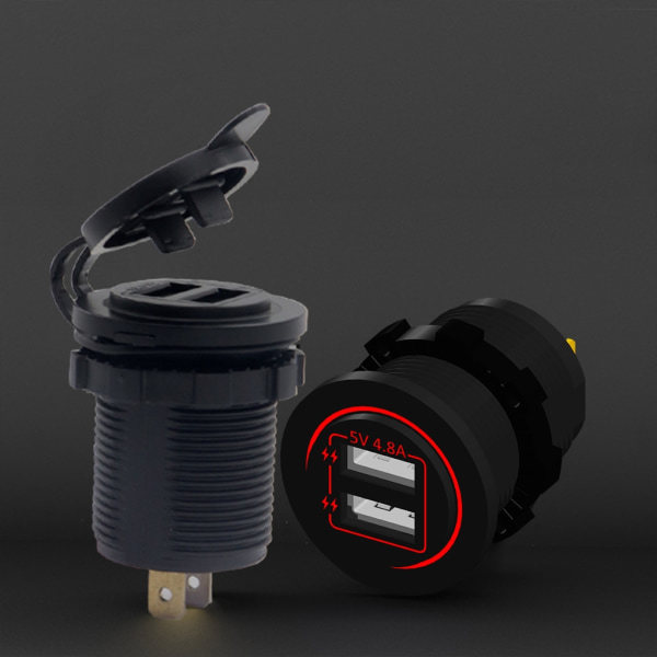 Dobbelt USB-oplader-stik, vandtæt, hurtigopladning med LED til 12V/24V bil, båd, marine, ATV, blå