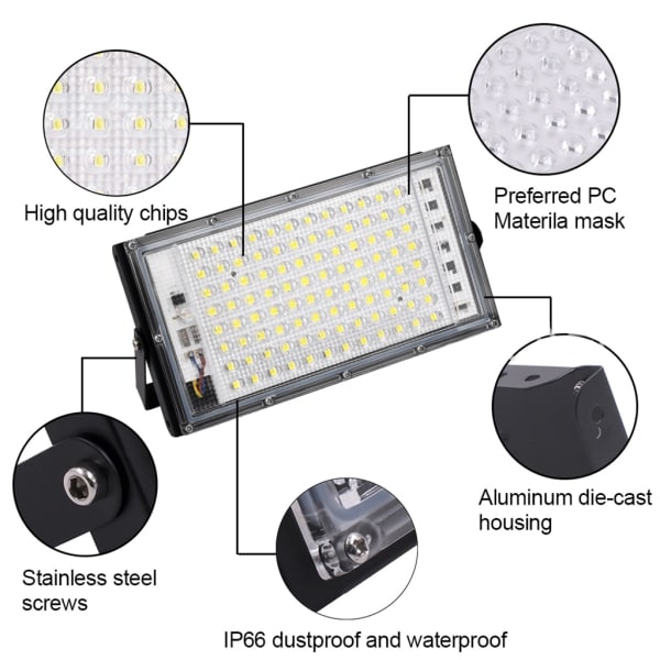 100W LED-strålkastare AC 220V 230V 240V Utomhusstrålkastare Spotlight IP65 LED Kallvit 6500k