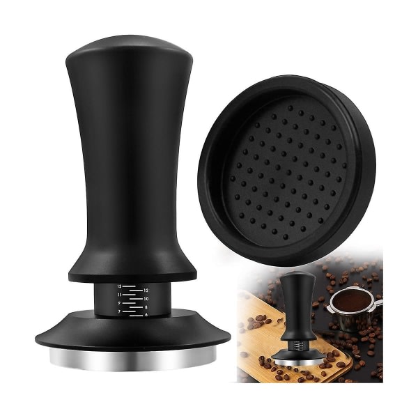 51 mm Kaffetamper med Justerbart Djup, Graderad Espresso Fjäder, Kalibrerad