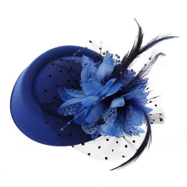 Hårtillbehör Mode Sexig Kvinnor Fascinator Cocktail Tea Party Hatt Bröllop Kyrka Huvudbonad Med Slöja Blomma Fjäder Safir