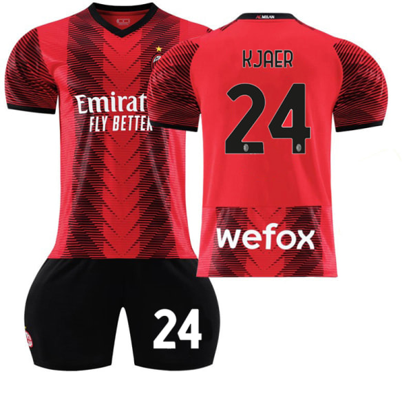 23-24 AC Milan Hjemmefodboldtrøje Børn Voksen Jersey Nummer 24 Simon Kjær shirt and short #L