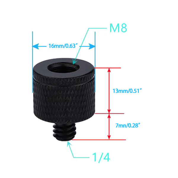 2 delar DSLR-kameraskruvar 1/4 till M4 M5 M6 M8 M10 M12 omvandlingsskruv 1/4 monteringsadapterskruv för projektorstativ Ljusstativ A32