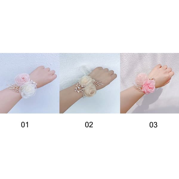 Jenter Brudepike Håndleddsblomster Perle Rhinestones Rose Armbånd Stoff Håndblomster 2
