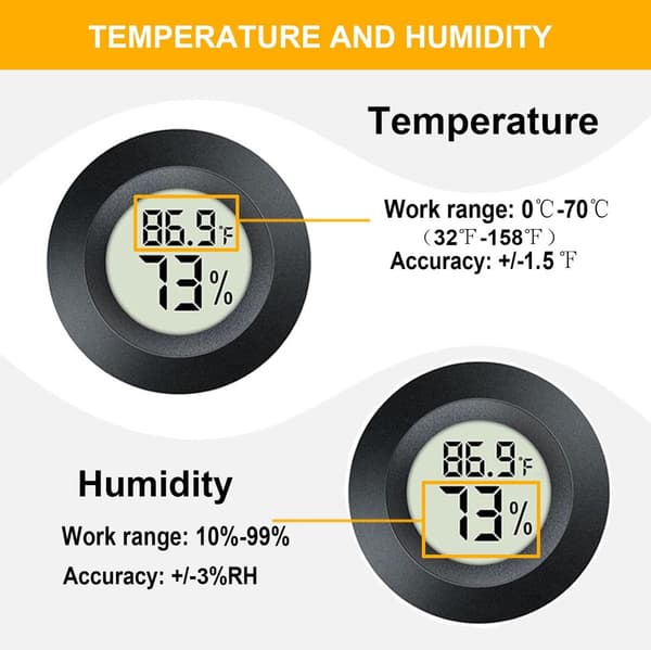 Mini digital hygrometer och termometer 2-pack med LCD-display, inomhustermometer och luftfuktighetsmätare för växthus, reptilterrarium och gitarrfodral, svart
