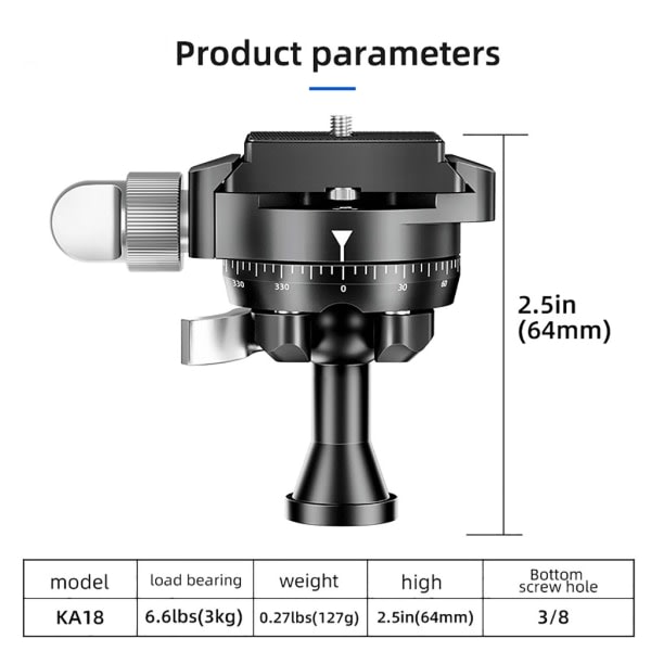 Mini Inverted Ball Camera Mount KA18 Panoramic Inverted Camera Ball Head Pan Tilt