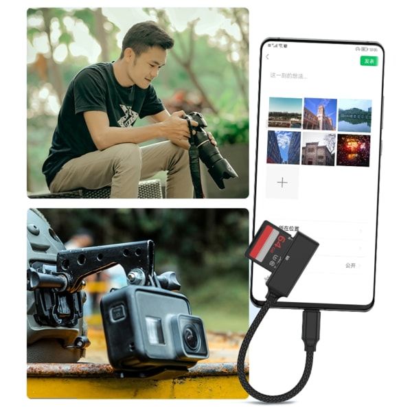 USB Typ C Micro USB -kortläsare Till SDTF-anslutning Minne Kamera Fotoöverföring Adapter För Telefon Stationära datorer Bärbar dator Blå