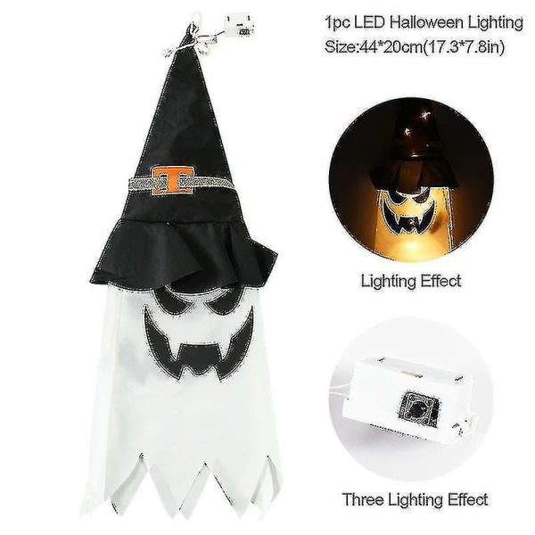 5 stycken i ett gäng Halloween-dekoration Ghost Led-ljus Glödande Skräckrekvisita Spöke Häxhatt Hänglampa Färgat ljus