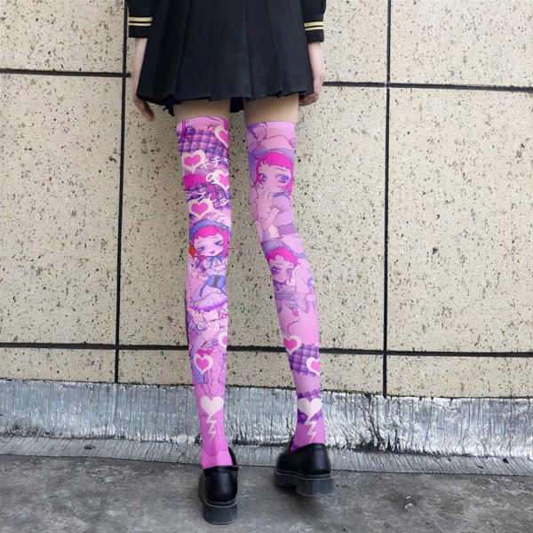 Japanska Lolita Lårhöga Strumpbyxor Söta Kawaii Anime Maid Kanin Flicka Tryckt Cosplay Över Knä Långa Strumpbyxor
