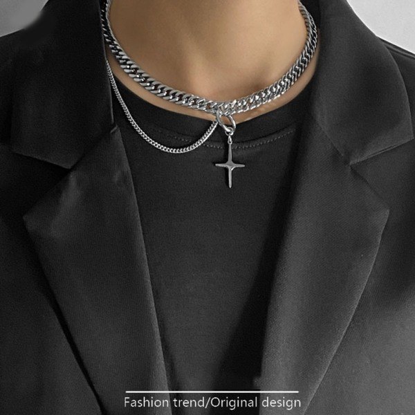 Hiphop Stål Cuba Kedja Mangxing Korsstygn Halsband Man Nisch Kallvind Nyckelbenskedja Halskedja Kvinna null - 8mm bred