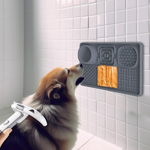 Slickmatta för husdjur, matskål grå (rektangulär)