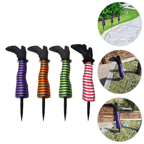 Halloween Wicked Witch Leg Props Upside Down Wizard Feet with Bootstrap Yard Ornament Decoration Red