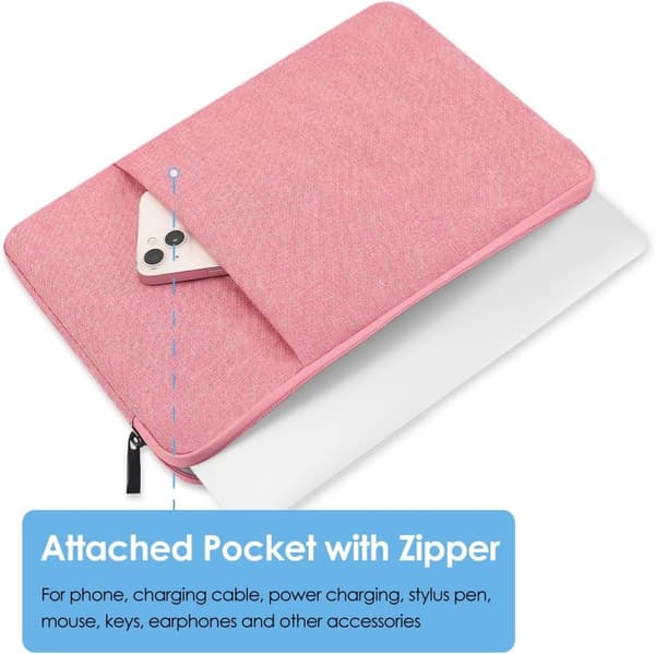 13-tums laptopfodral, vattentät polyester, mjukt mockafoder, framficka, för MacBook Air, resor och kontor, rosa