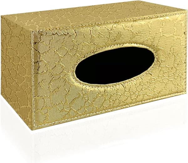 Stilren Tissue Box Holder i PU-Læder, Moderne Rektangulær Servietholder Papirdispenser (Gylden Lyn)