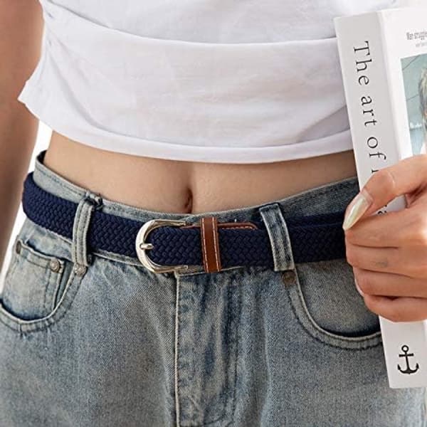 Bälte - Unisex - Flätat stretchmidjeband - Elastiskt - Spänne - Lämpligt för jeans och byxor - Brun, Blå