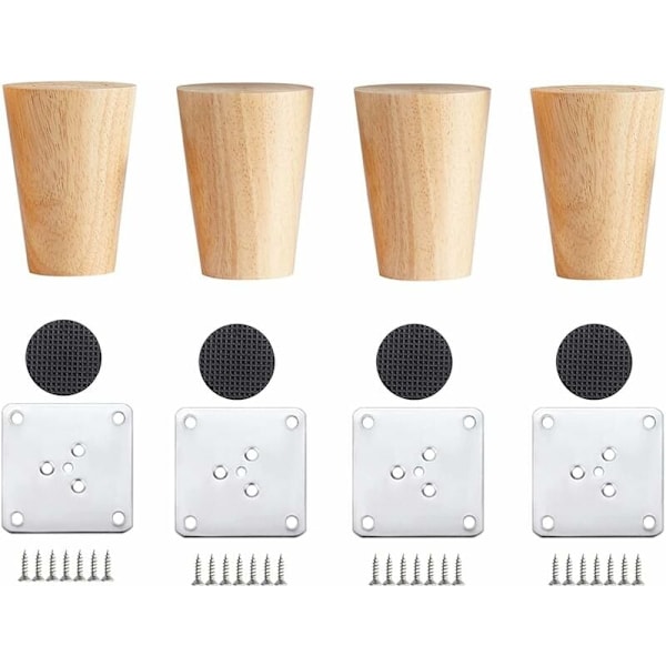 Træmøbelben, 4 Stykker Massivt Træ Sofaben, Træsengeben, Træskabsben til Sofa TV-skab Sofabord Sengeben, 6CM
